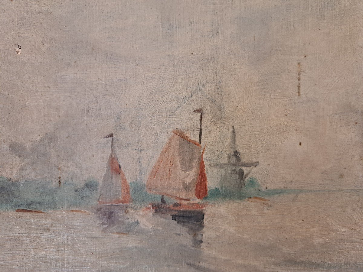 Normandy Marine, Oil On Canvas, Signed, Early 20th Century. -photo-3