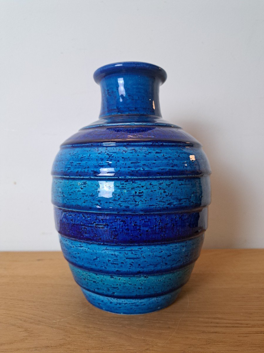 Aldo Londi Pour Bitossi , Vase , Céramique émaillée Bleu/vert , XXe Siècle . 