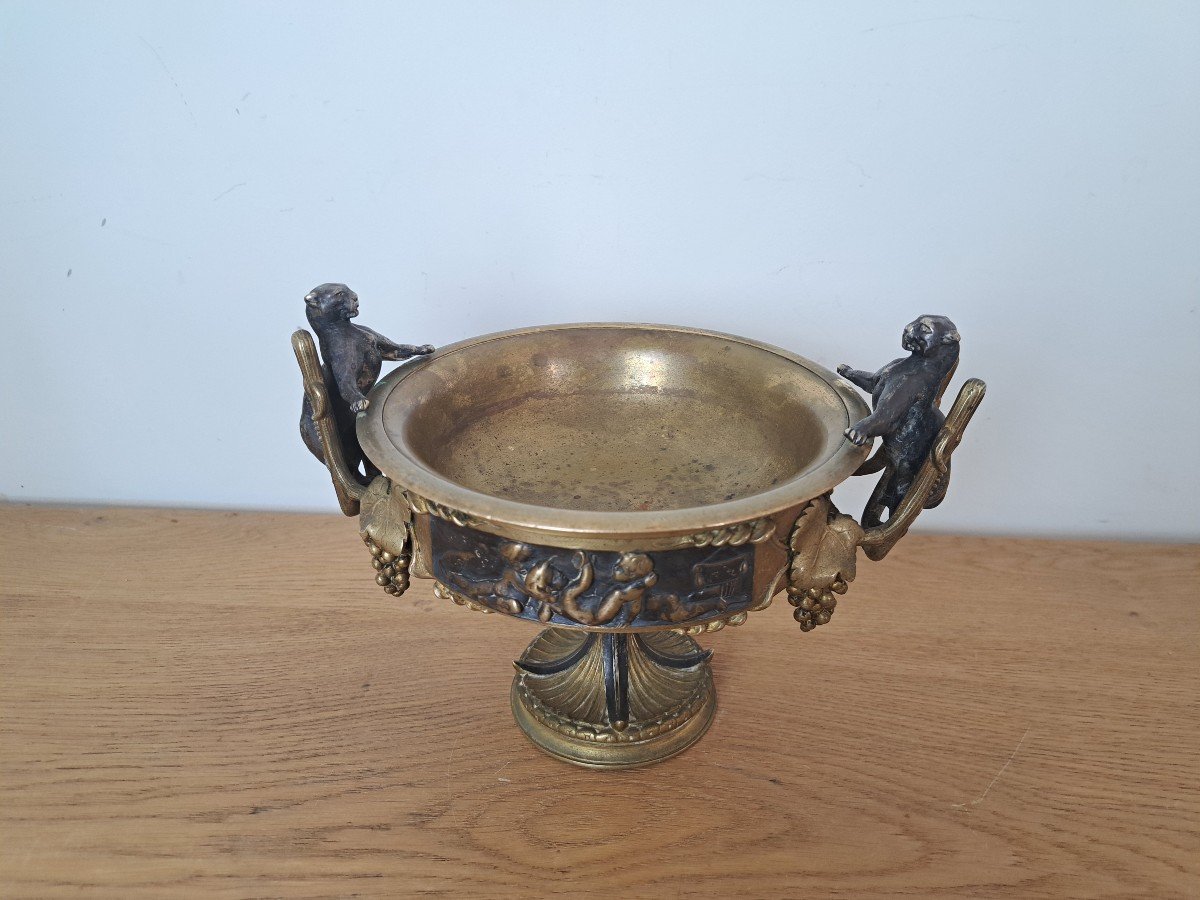 Victor Paillard, Cup On Pedestal With Panthers And Bacchanalia, Bronze, Late 19th Century. -photo-2