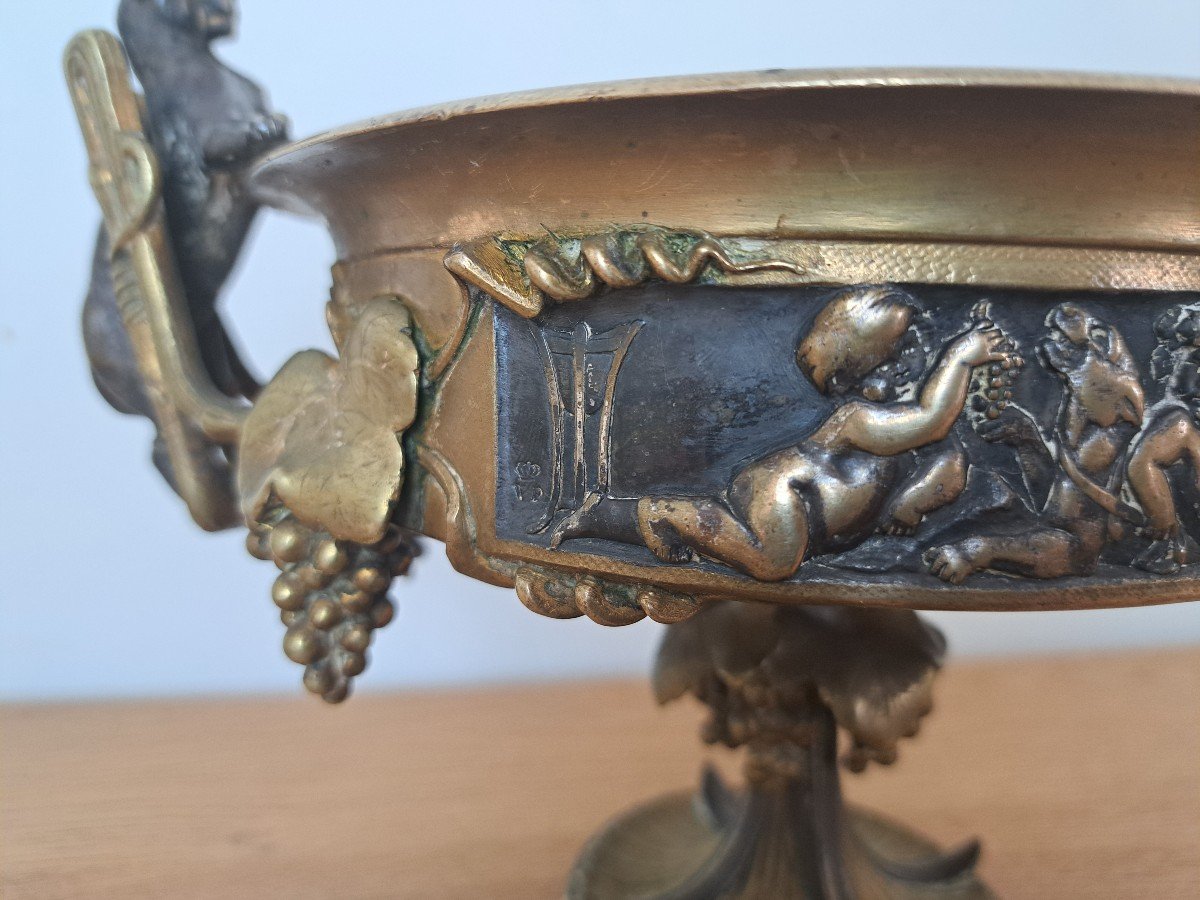 Victor Paillard, Cup On Pedestal With Panthers And Bacchanalia, Bronze, Late 19th Century. -photo-4