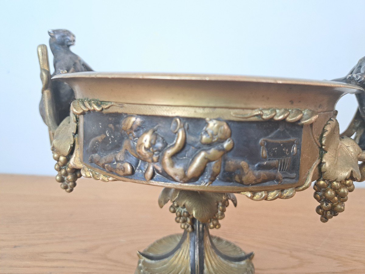 Victor Paillard, Cup On Pedestal With Panthers And Bacchanalia, Bronze, Late 19th Century. -photo-3