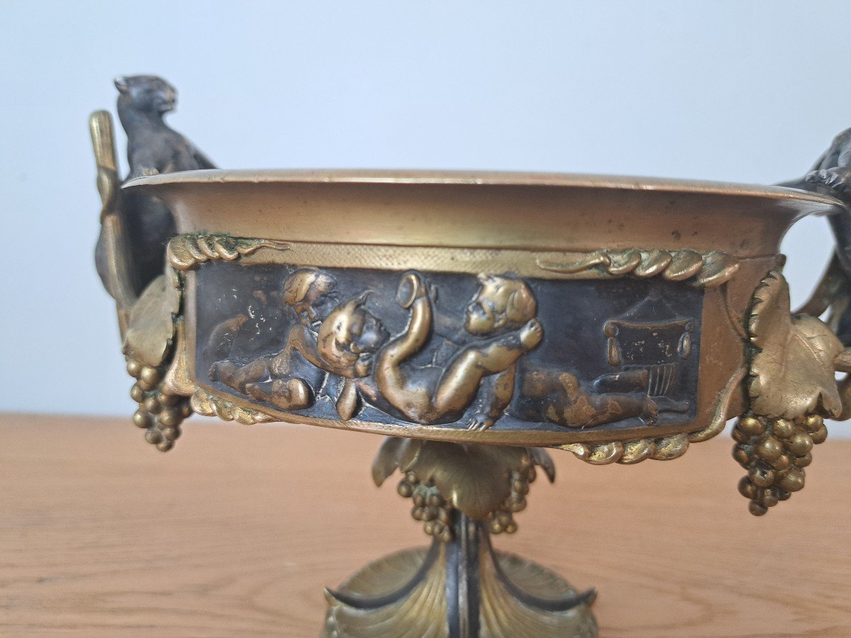 Victor Paillard, Cup On Pedestal With Panthers And Bacchanalia, Bronze, Late 19th Century. -photo-4