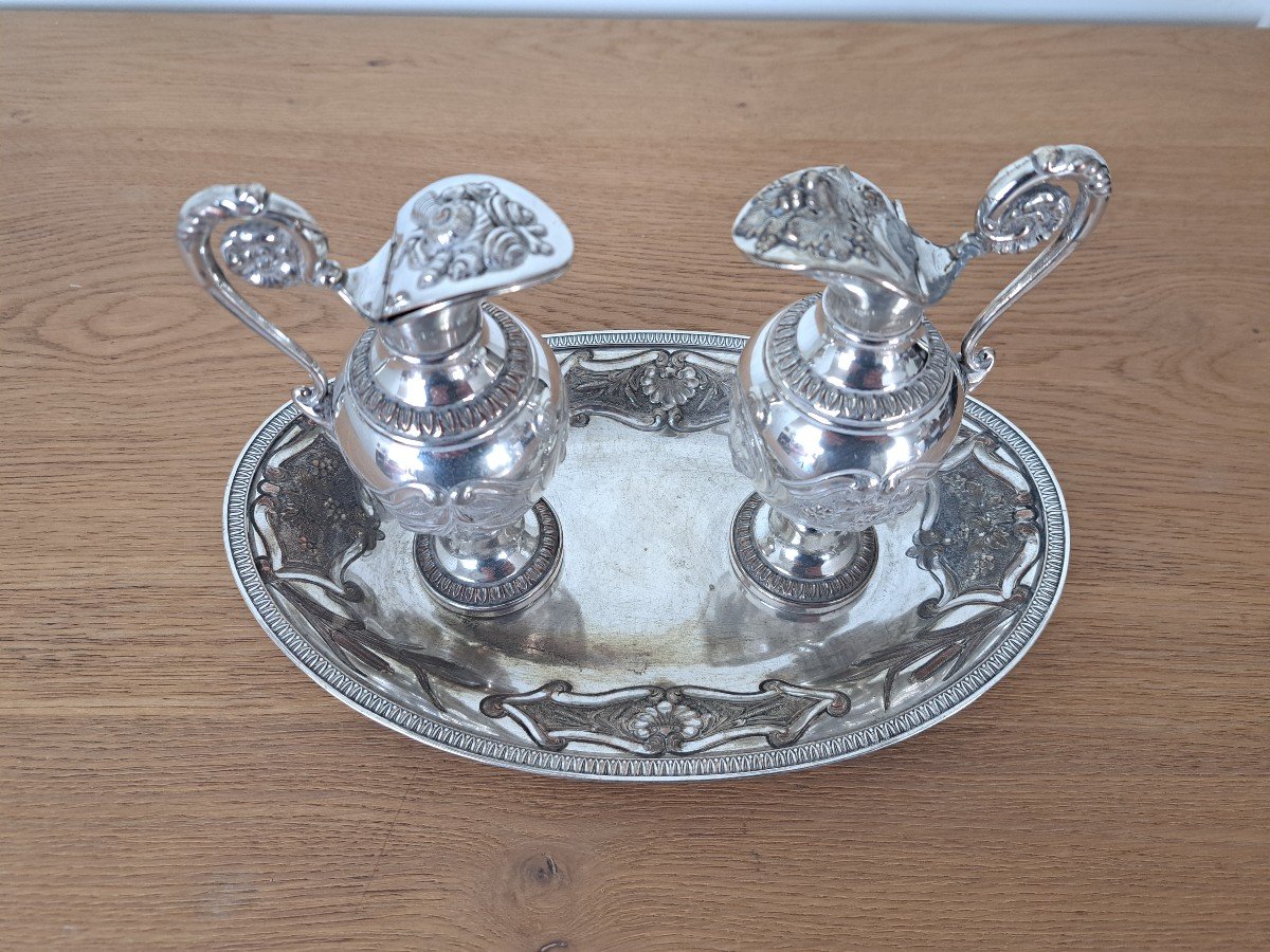 Pair Of Cruets, Silver-plated Metal, Restoration Period, 19th Century. -photo-4