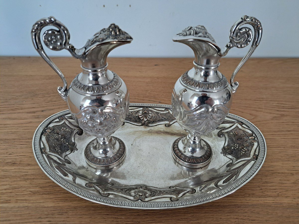 Pair Of Cruets, Silver-plated Metal, Restoration Period, 19th Century. -photo-1