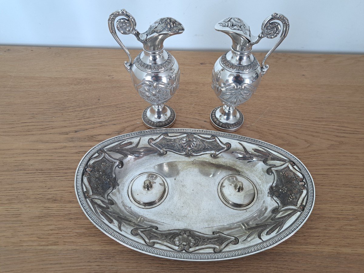 Pair Of Cruets, Silver-plated Metal, Restoration Period, 19th Century. -photo-2