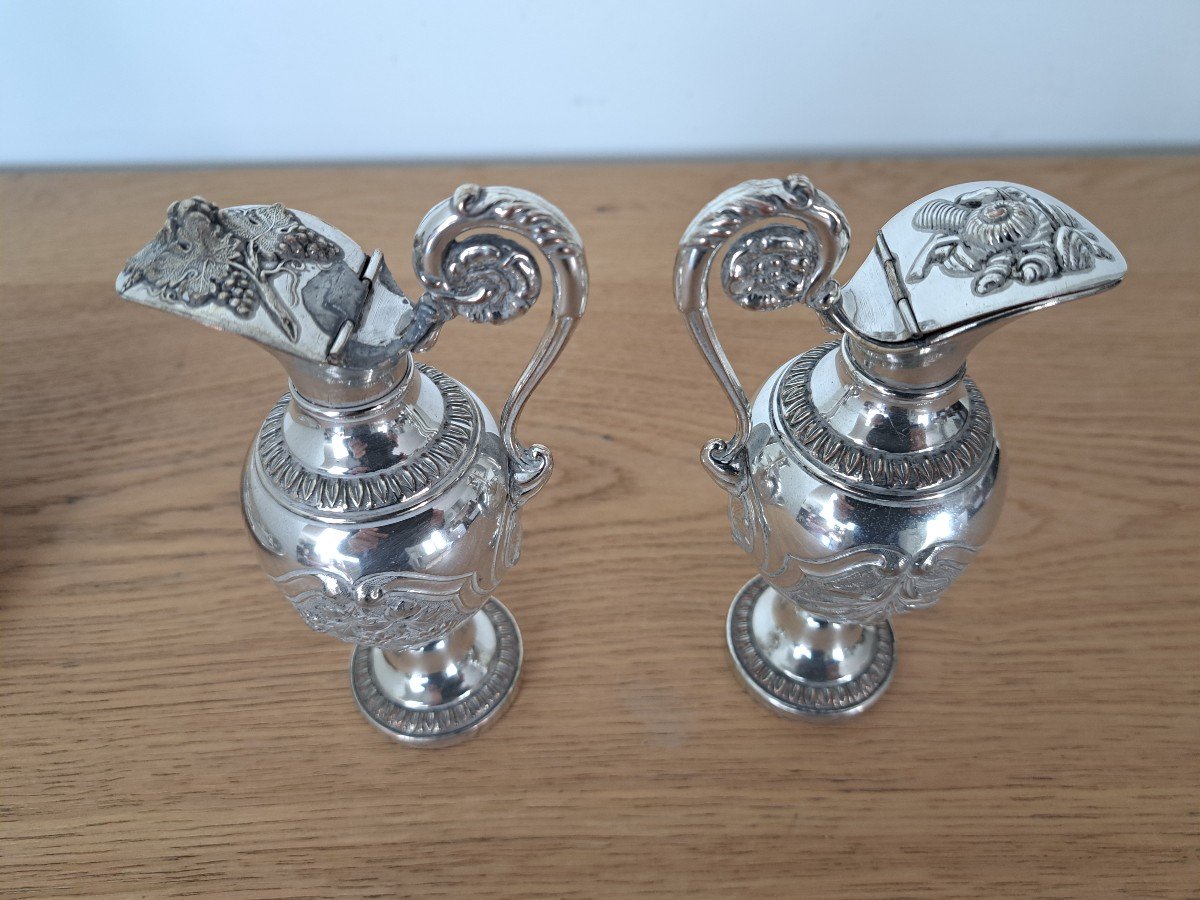 Pair Of Cruets, Silver-plated Metal, Restoration Period, 19th Century. -photo-7