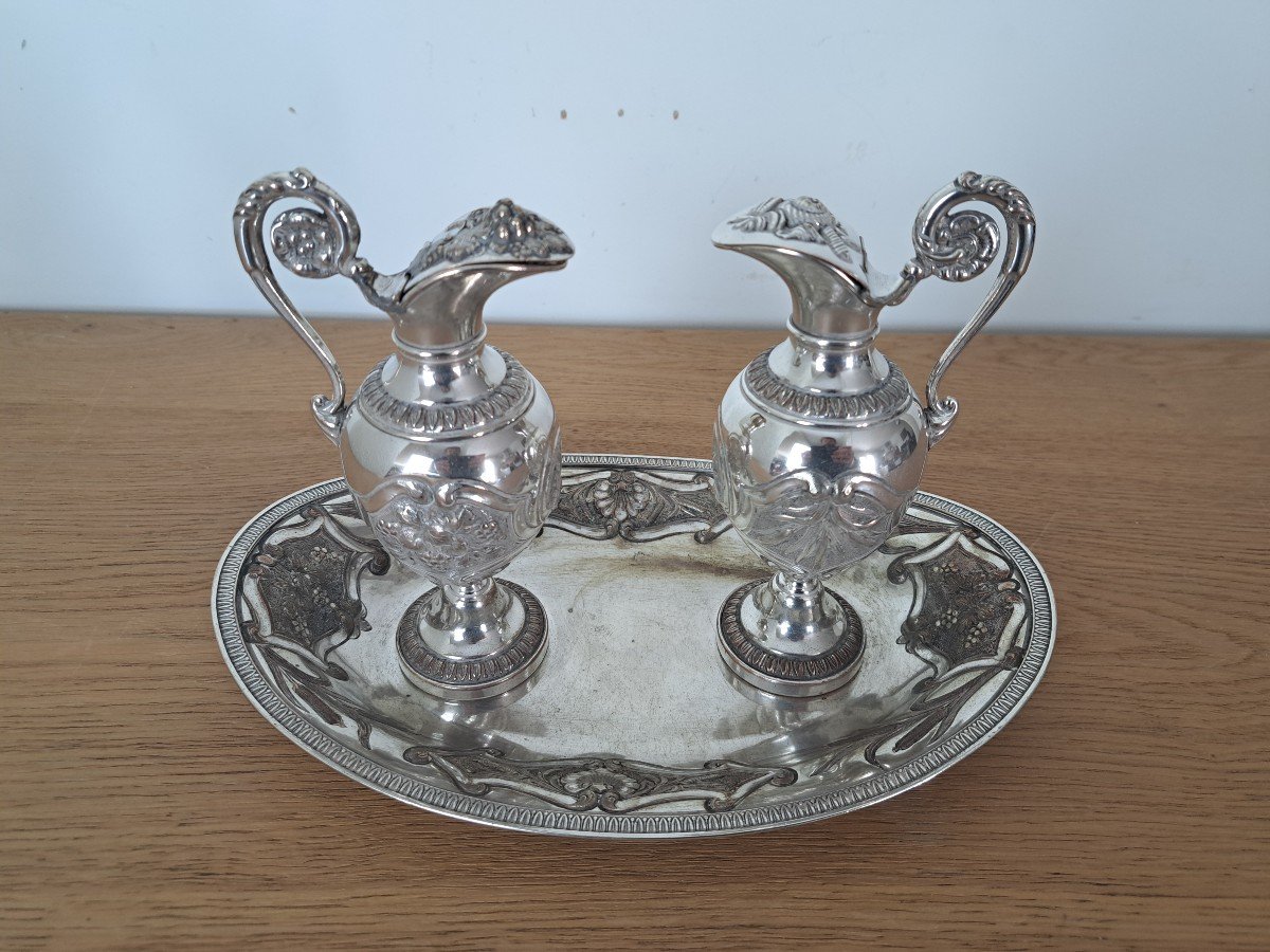 Pair Of Cruets, Silver-plated Metal, Restoration Period, 19th Century. -photo-8