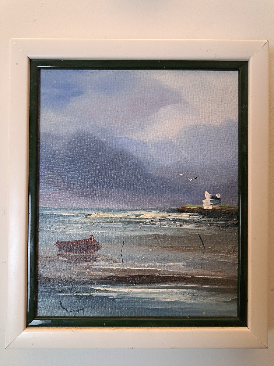 Louis Magre , Paysage De Bord De Mer Breton  , Huile Sur Toile , XX°. -photo-2