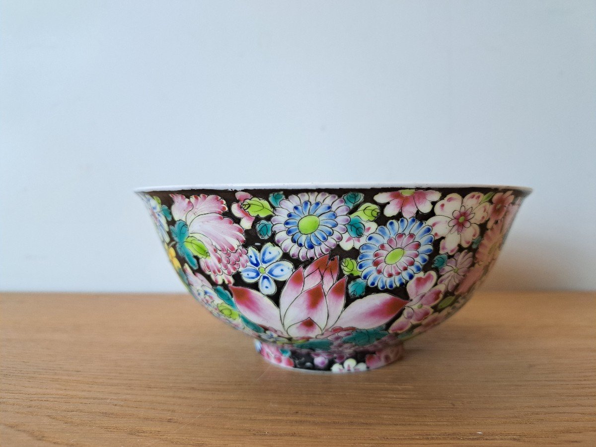 Chine , Coupe "mille Fleurs", Porcelaine émaillée , XX°. -photo-4