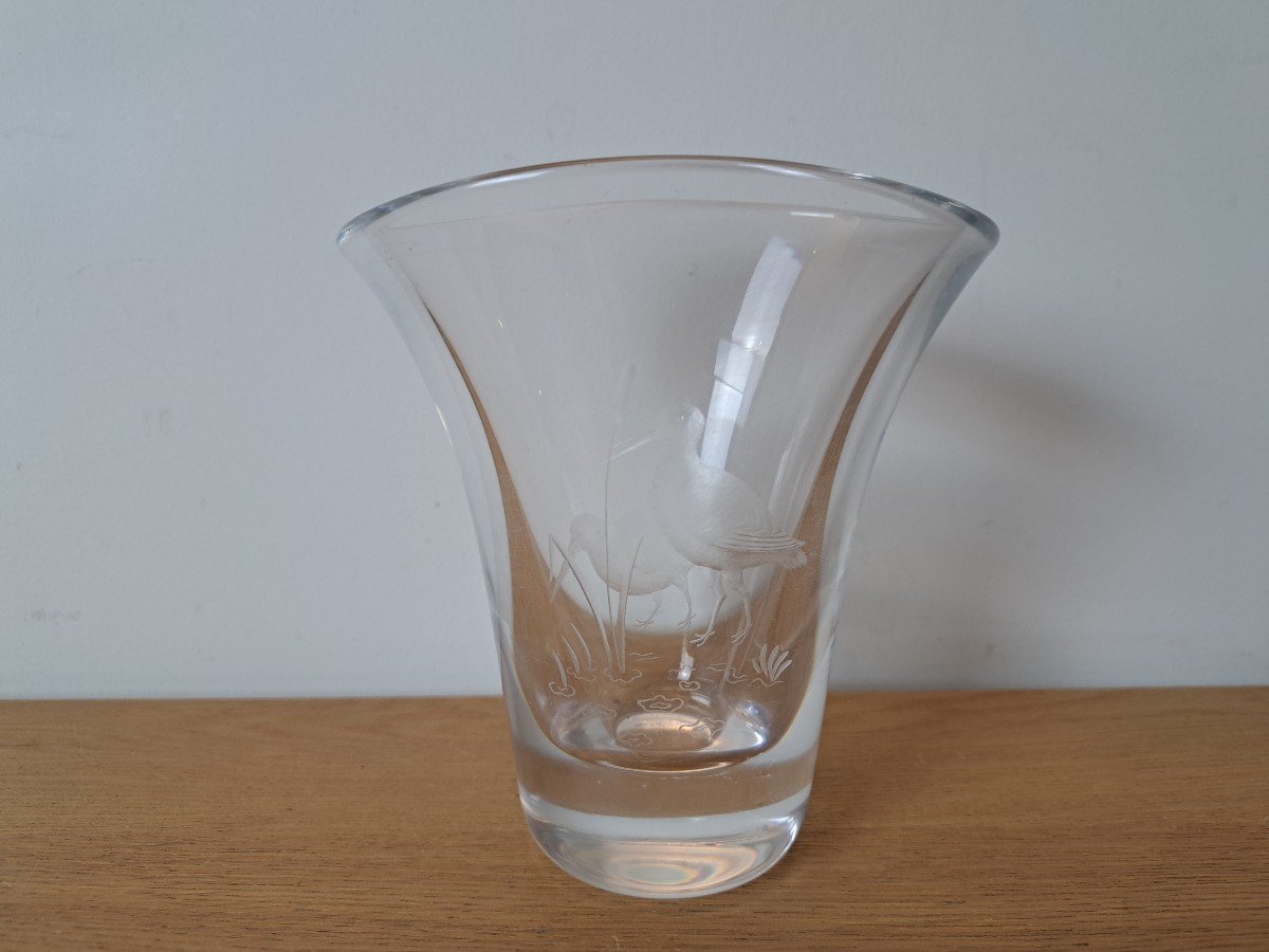 Charles Graffart, Engraved Crystal Vase, Val Saint Lambert, Early 20th Century. 