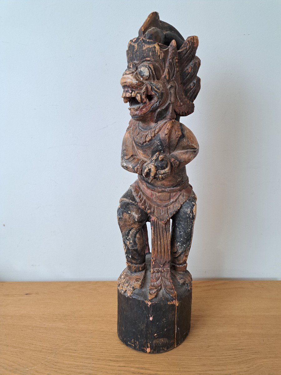 Malaysian Deity, Polychrome Wood, Early 20th Century. -photo-2