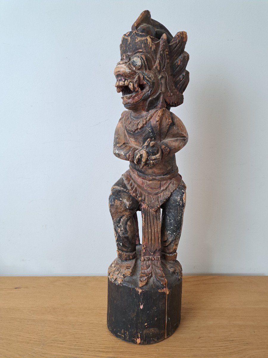 Malaysian Deity, Polychrome Wood, Early 20th Century. -photo-3