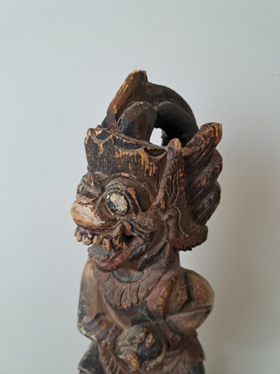 Malaysian Deity, Polychrome Wood, Early 20th Century. -photo-4