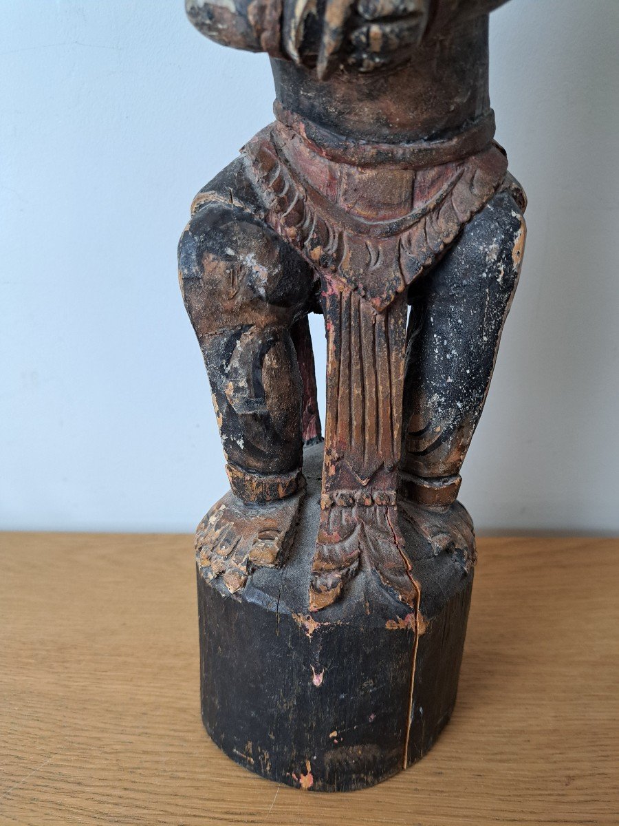 Malaysian Deity, Polychrome Wood, Early 20th Century. -photo-4