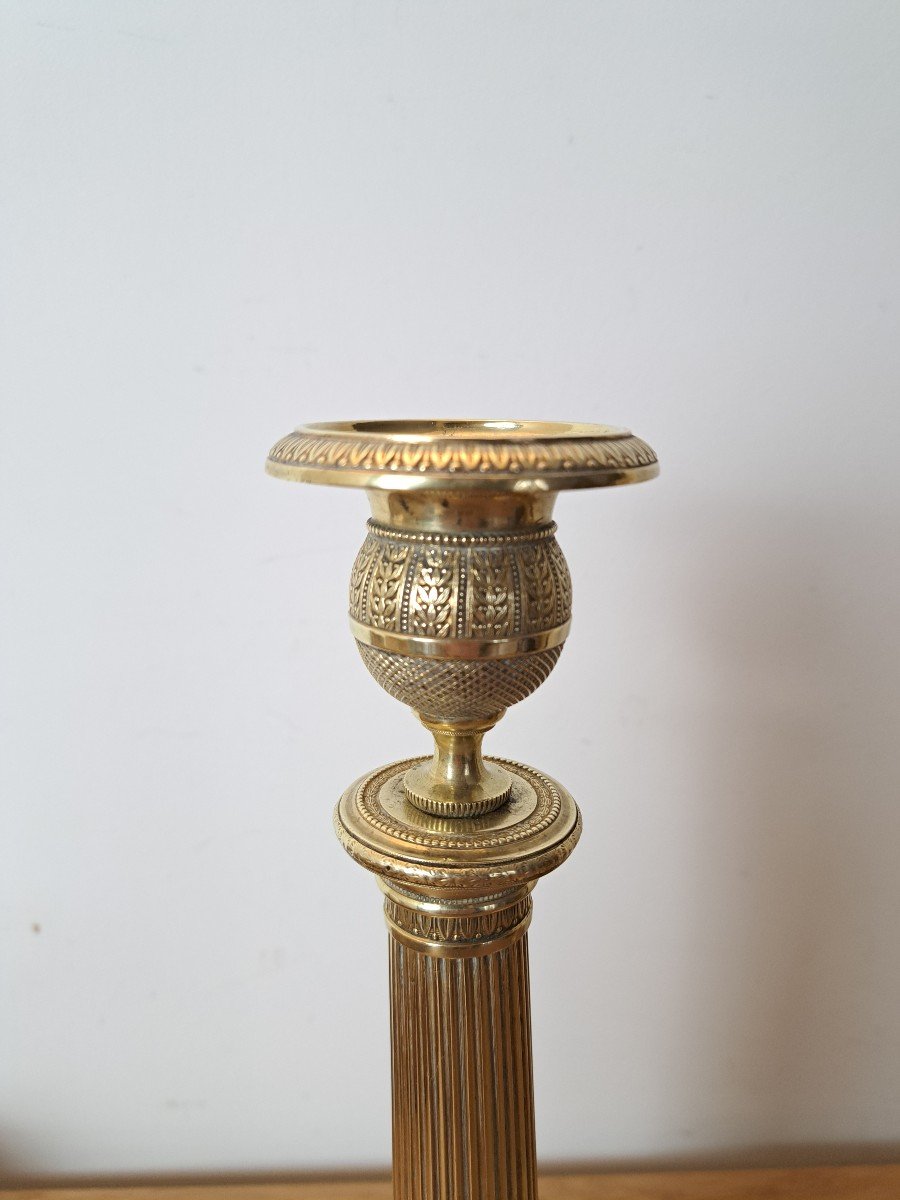 Pair Of Candlesticks, Gilt Bronze, Restoration Period, Early 19th Century. -photo-4