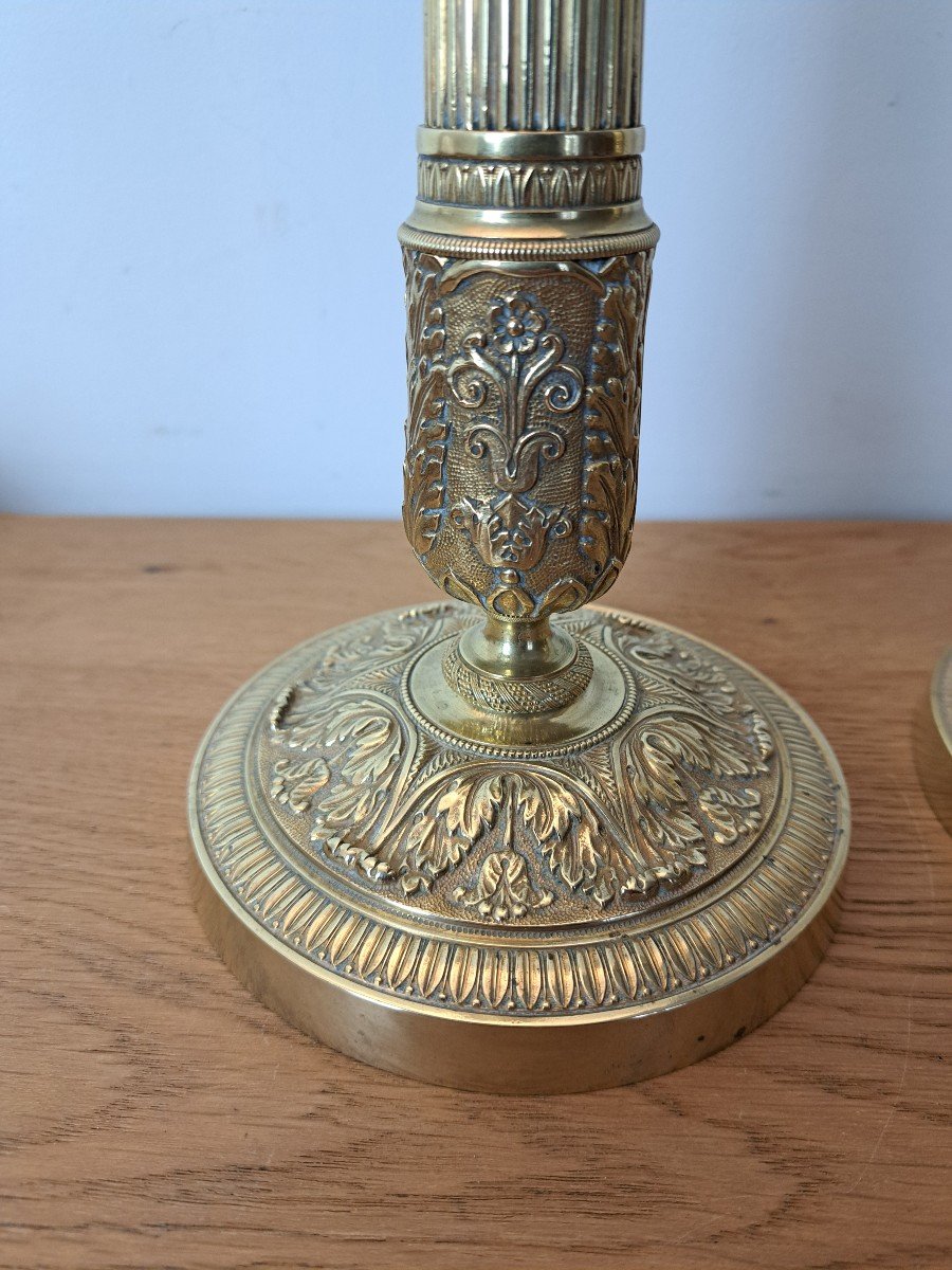 Pair Of Candlesticks, Gilt Bronze, Restoration Period, Early 19th Century. -photo-2