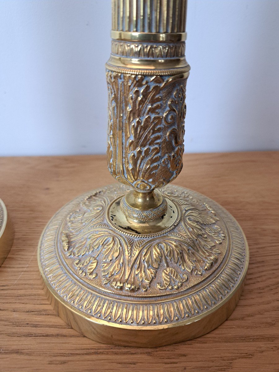 Pair Of Candlesticks, Gilt Bronze, Restoration Period, Early 19th Century. -photo-3