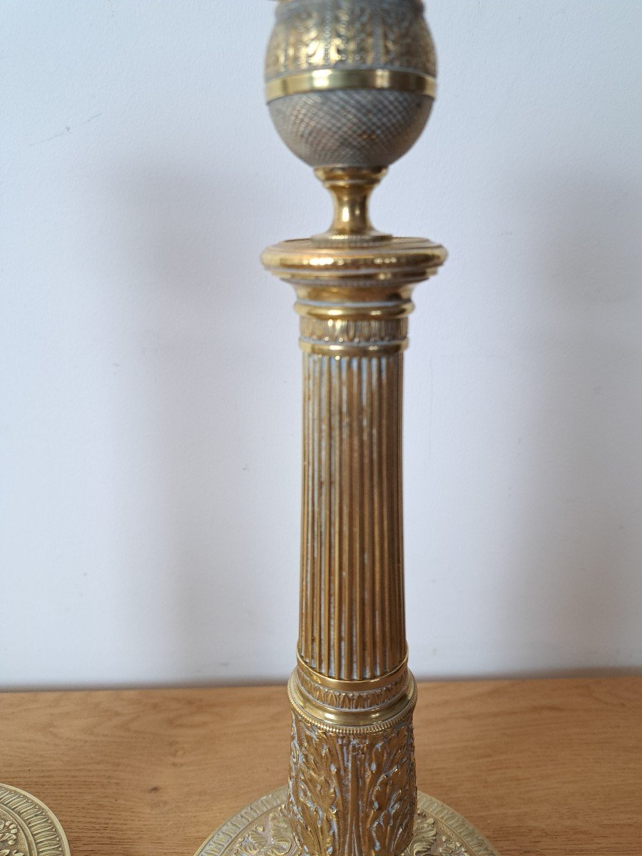 Pair Of Candlesticks, Gilt Bronze, Restoration Period, Early 19th Century. -photo-5