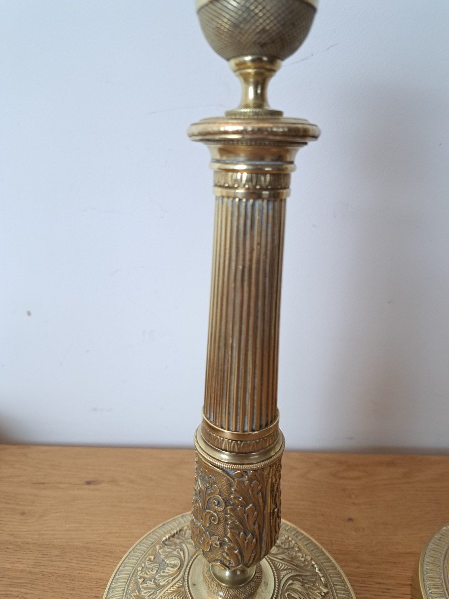 Pair Of Candlesticks, Gilt Bronze, Restoration Period, Early 19th Century. -photo-6