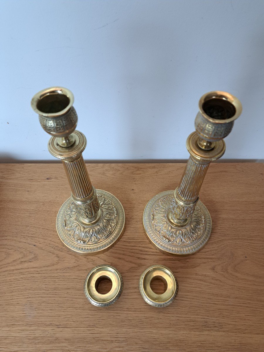 Pair Of Candlesticks, Gilt Bronze, Restoration Period, Early 19th Century. -photo-7