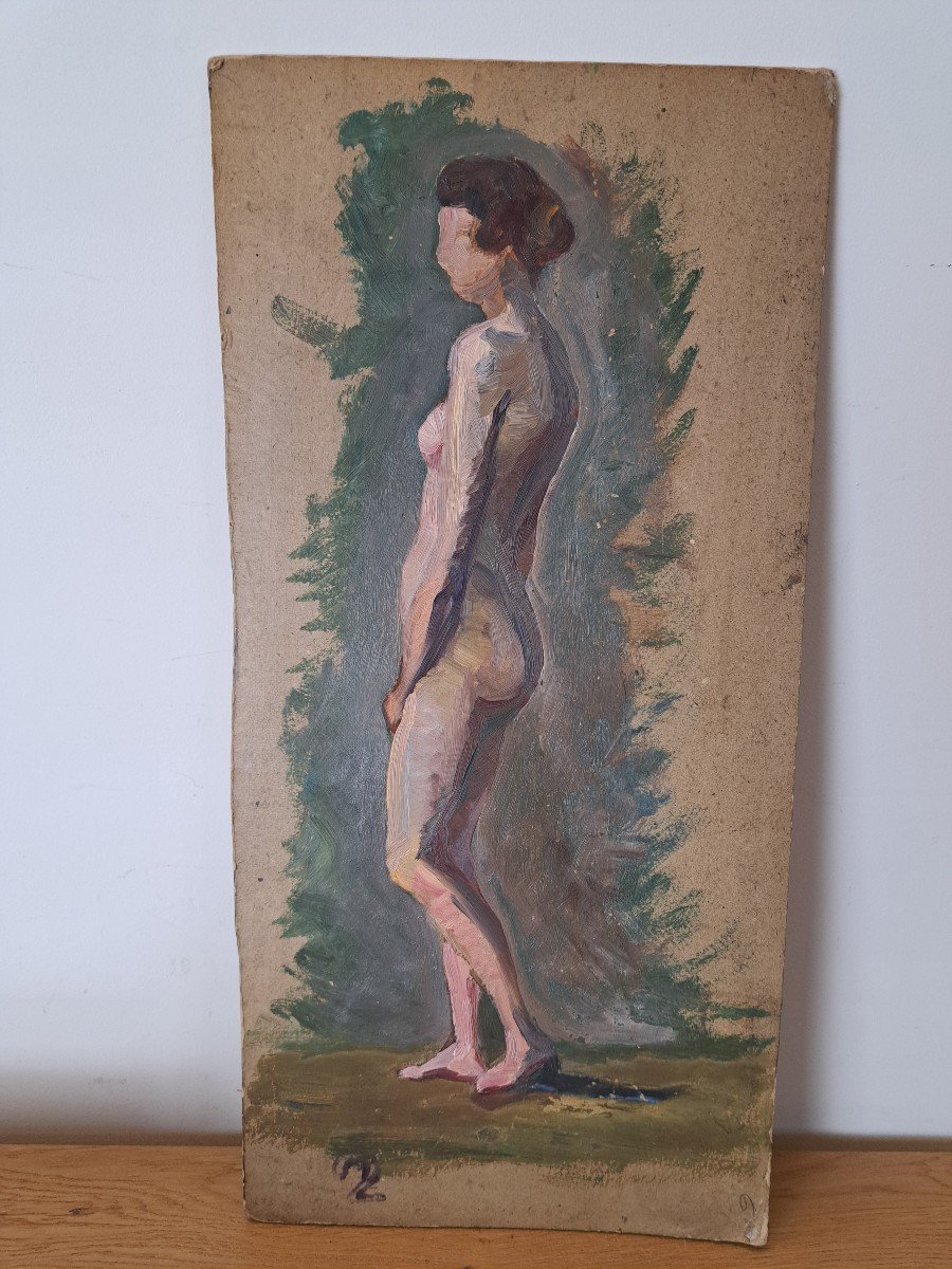 Studio Nude, Oil On Cardboard, 20th Century. 