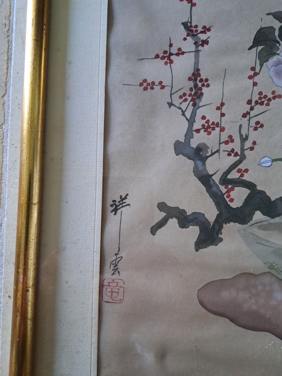 Ikebana, Silk Painting, Japan, Early 20th Century. -photo-2