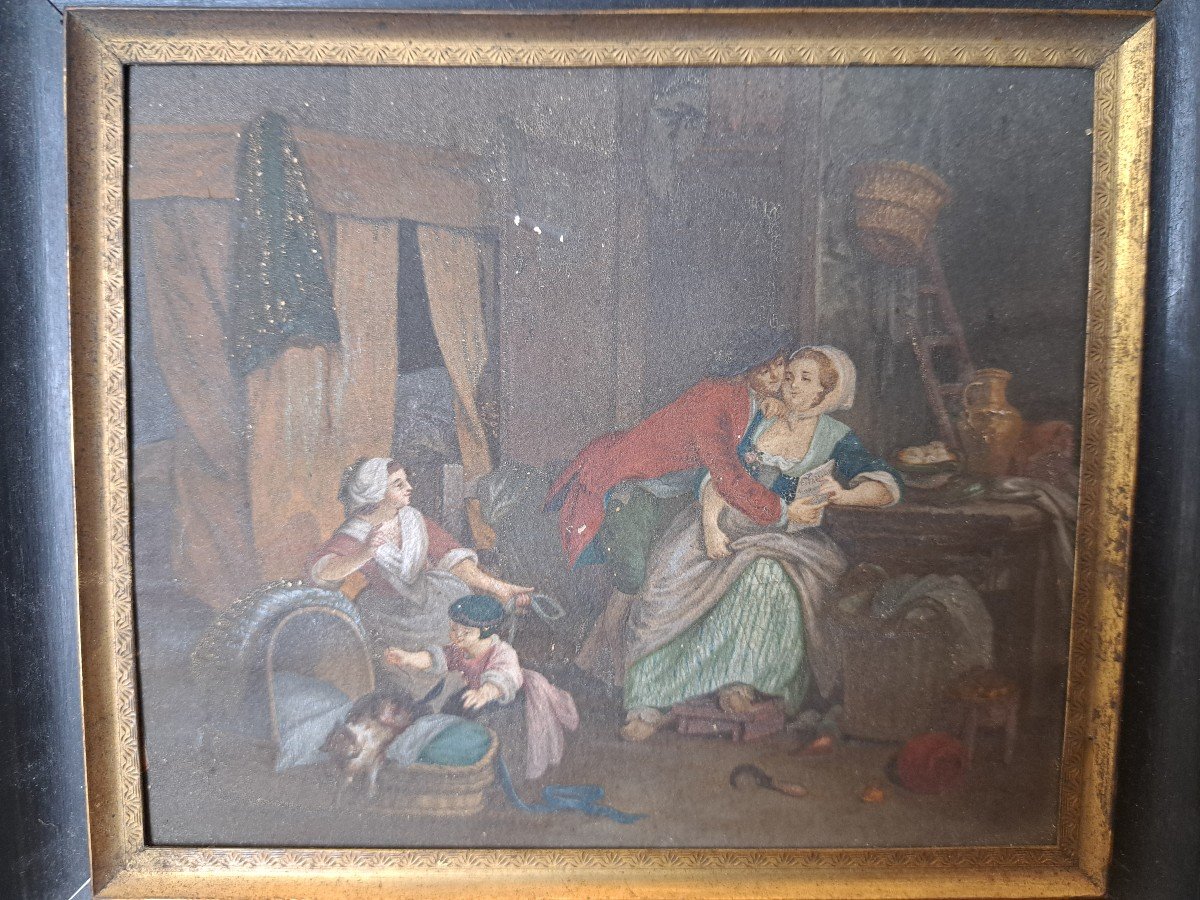 Ecole Française , Scène d'Intérieur , Gouache Sur Papier , Fin XVIII°. -photo-3