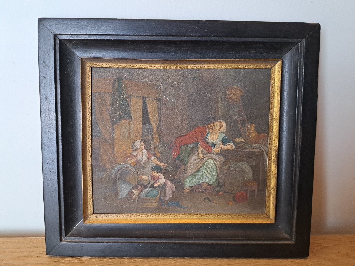 Ecole Française , Scène d'Intérieur , Gouache Sur Papier , Fin XVIII°. 