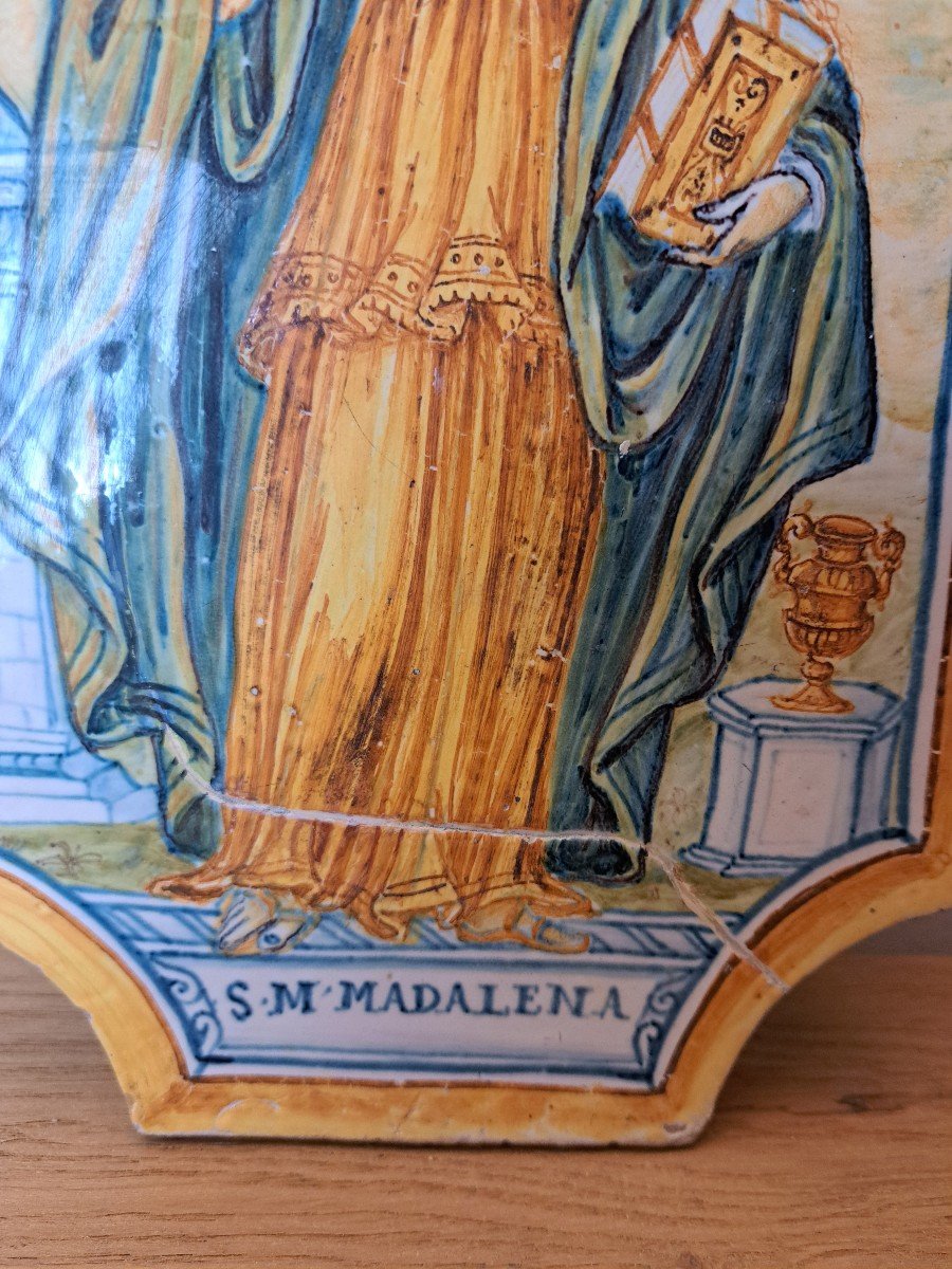 Sainte Marie Madeleine , Majolique Italienne , Plaque De Dévotion , XVII°/xviii°. -photo-3