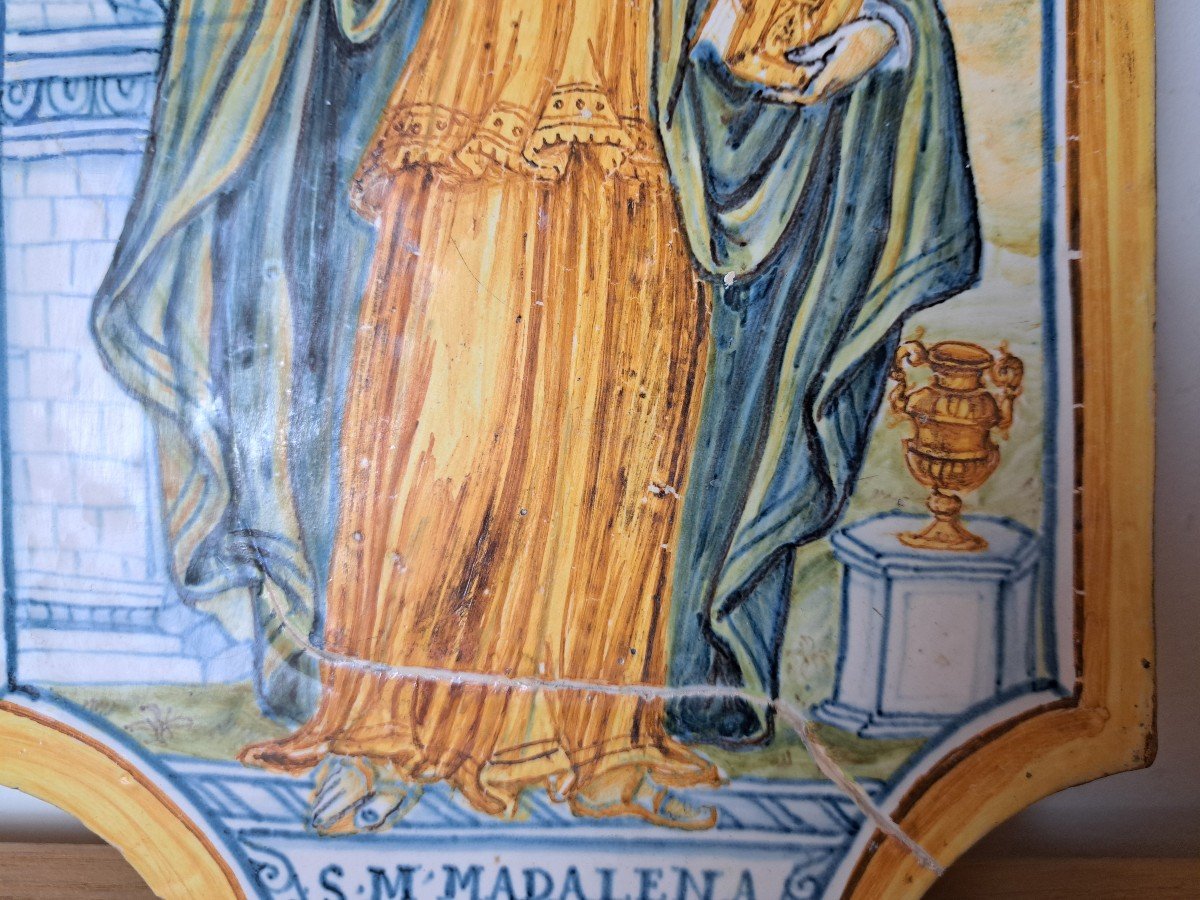 Sainte Marie Madeleine , Majolique Italienne , Plaque De Dévotion , XVII°/xviii°. -photo-1