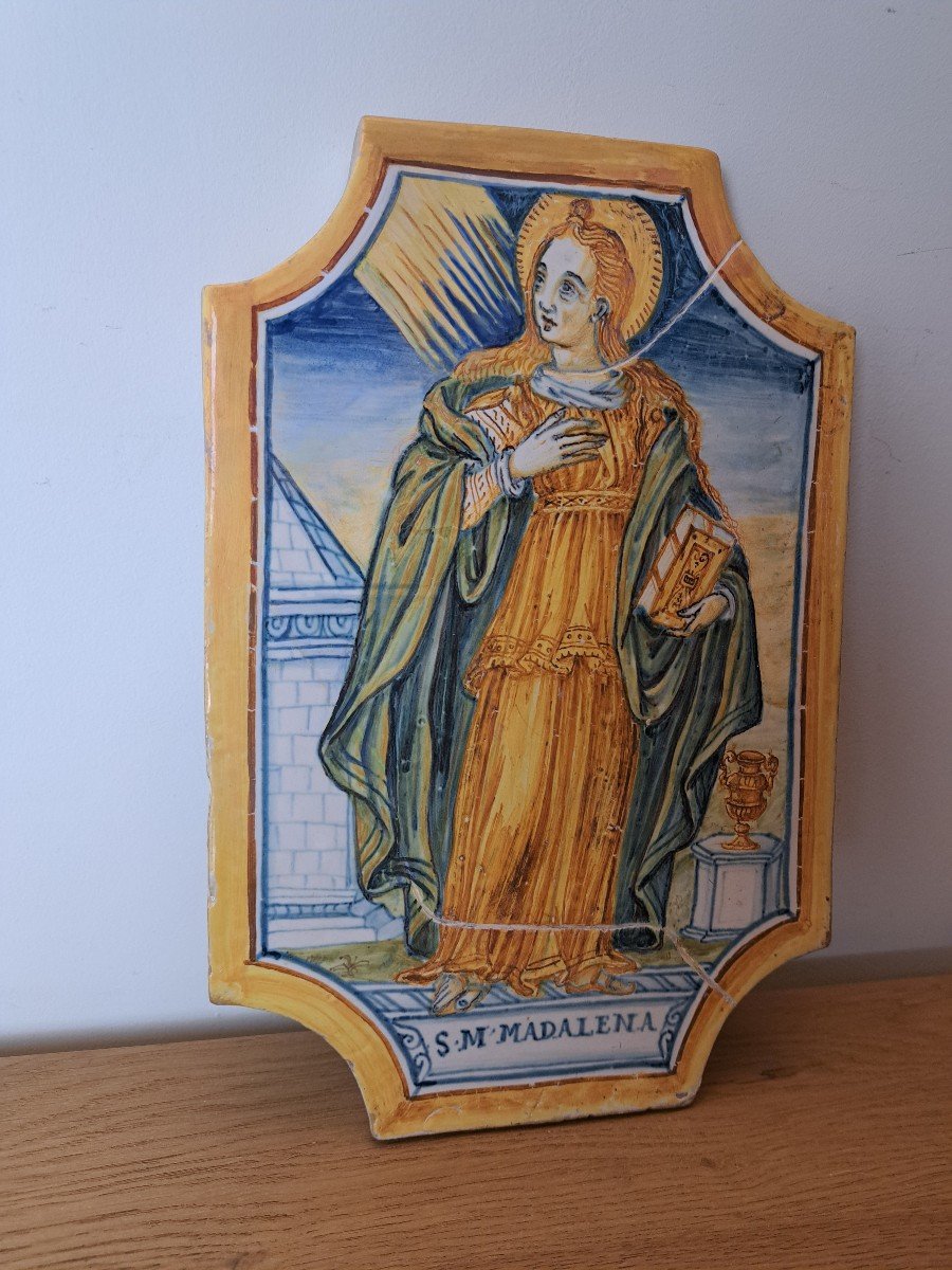 Sainte Marie Madeleine , Majolique Italienne , Plaque De Dévotion , XVII°/xviii°. -photo-2