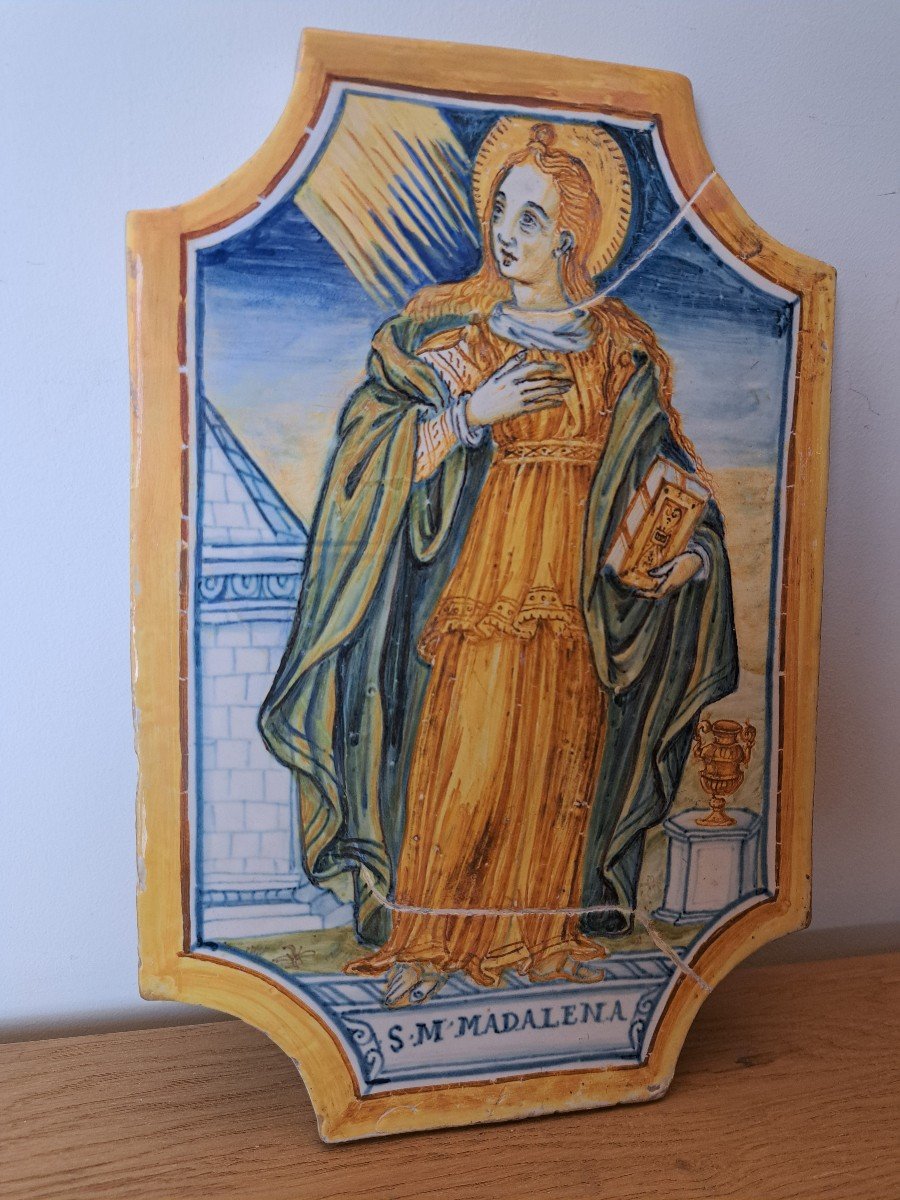 Sainte Marie Madeleine , Majolique Italienne , Plaque De Dévotion , XVII°/xviii°. -photo-3