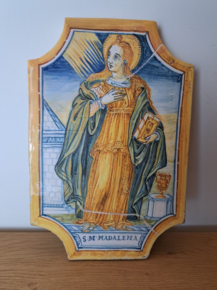 Sainte Marie Madeleine , Majolique Italienne , Plaque De Dévotion , XVII°/xviii°. -photo-4