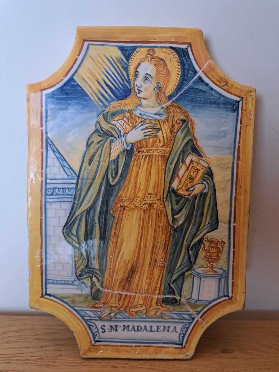 Sainte Marie Madeleine , Majolique Italienne , Plaque De Dévotion , XVII°/xviii°. 