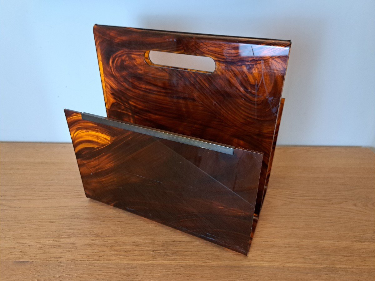 Magazine Rack, Tortoiseshell-style Plexiglas, 1970s. -photo-1