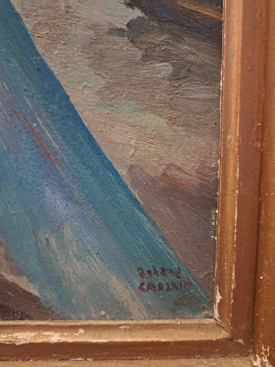 Roland Caplain, Honfleur, Oil On Cardboard, 20th Century. -photo-3