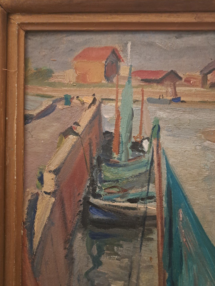 Roland Caplain, Honfleur, Oil On Cardboard, 20th Century. -photo-4