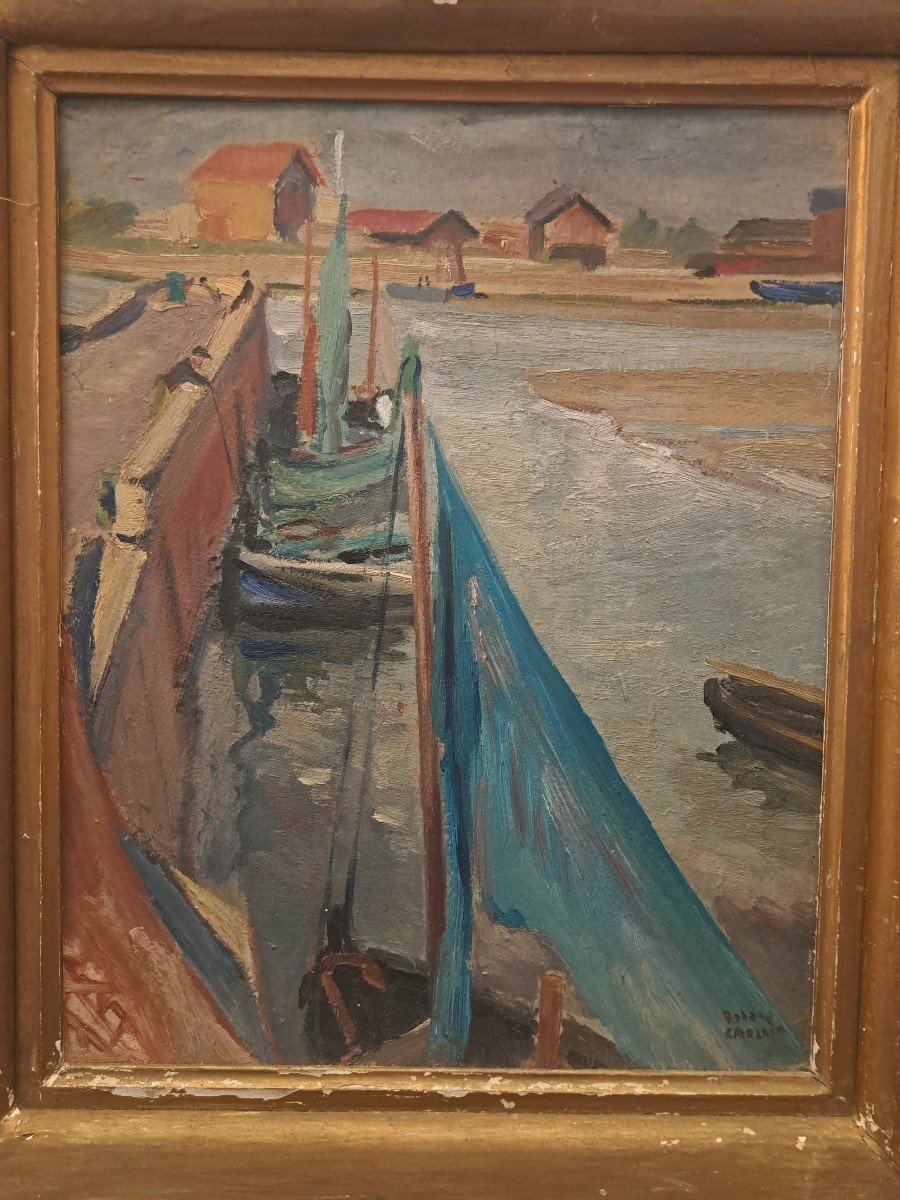 Roland Caplain, Honfleur, Oil On Cardboard, 20th Century. -photo-2