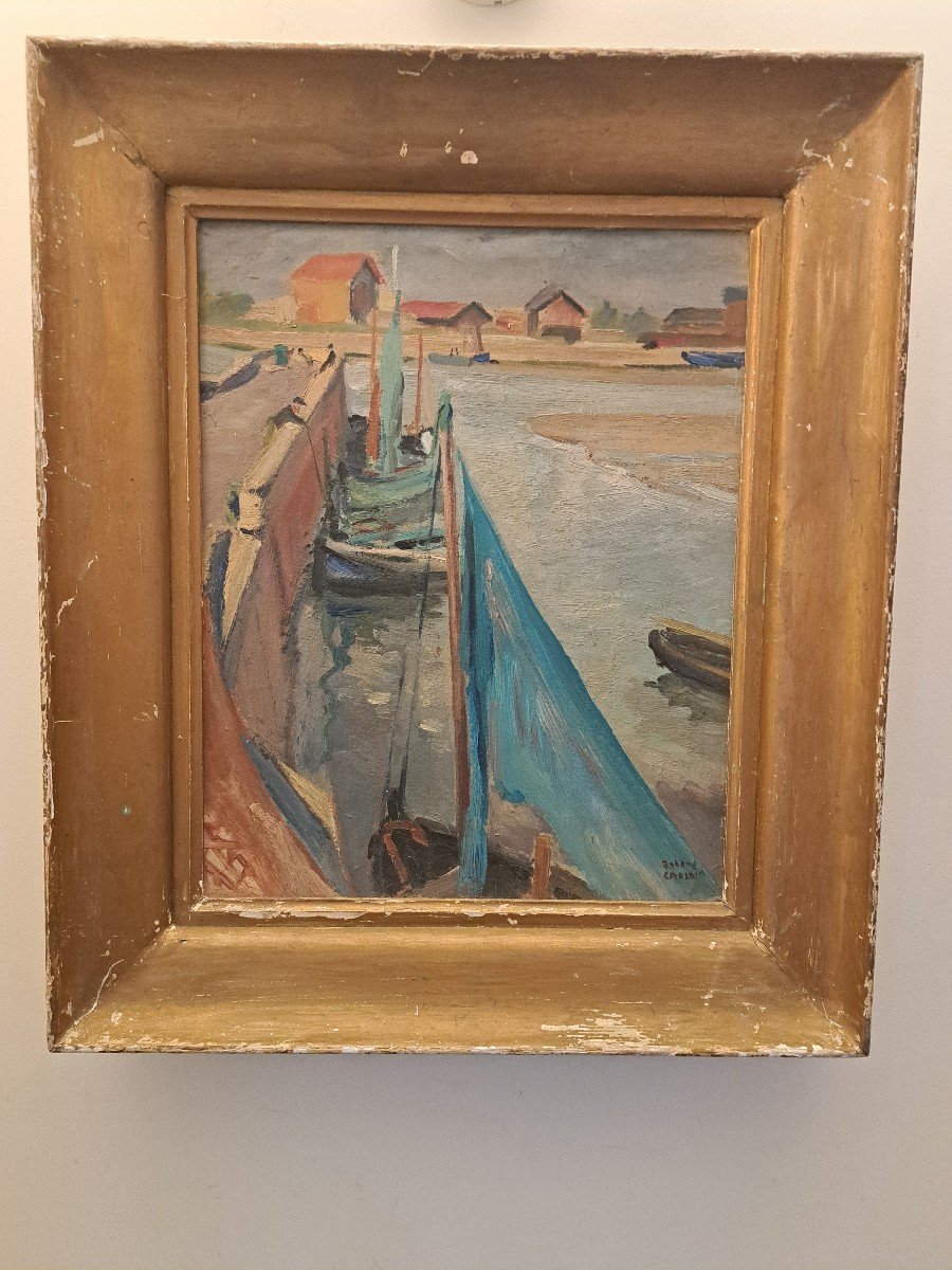 Roland Caplain, Honfleur, Oil On Cardboard, 20th Century. -photo-3