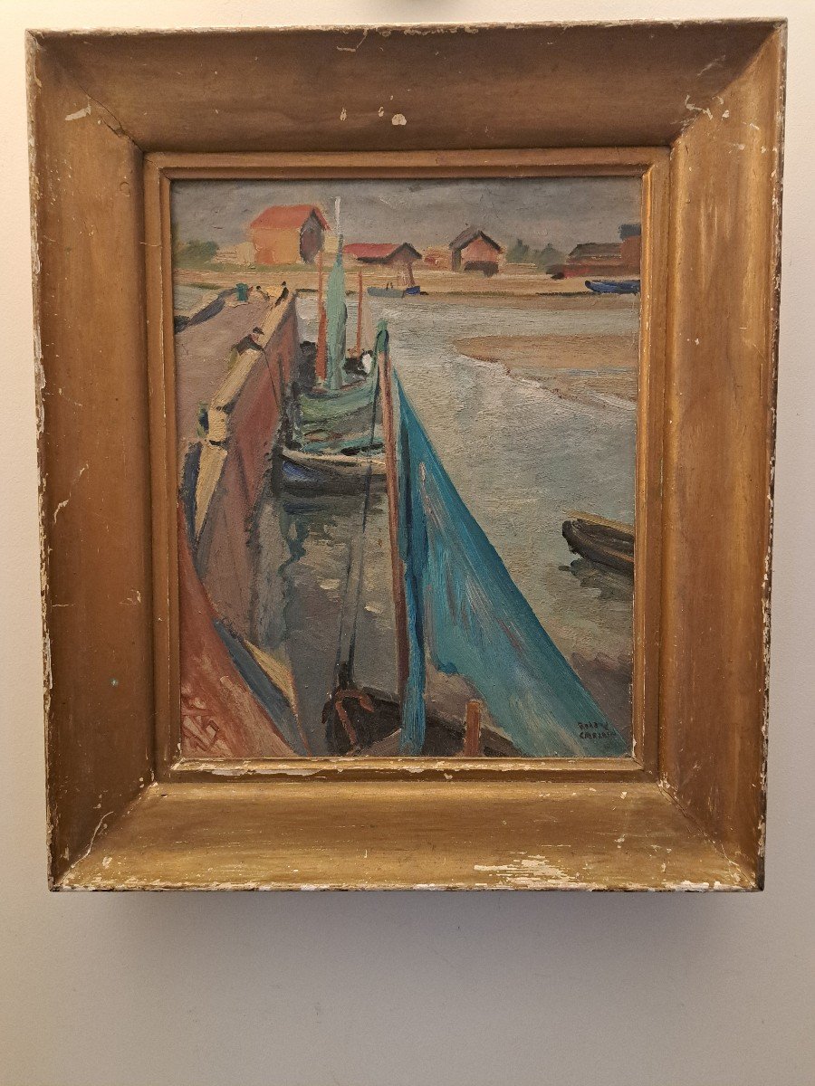 Roland Caplain, Honfleur, Oil On Cardboard, 20th Century. 