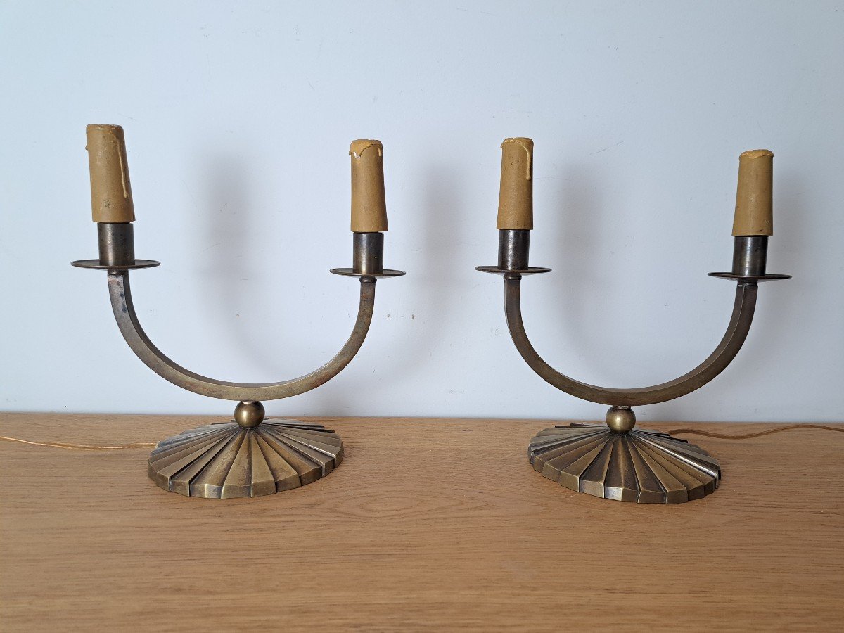 Pair Of Lamps, Modernist, Bronze, Art Deco, 20th Century. -photo-2