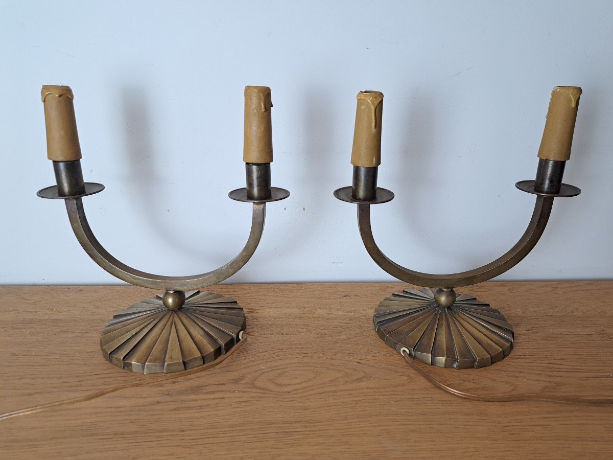 Pair Of Lamps, Modernist, Bronze, Art Deco, 20th Century. -photo-3