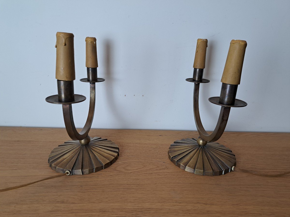 Pair Of Lamps, Modernist, Bronze, Art Deco, 20th Century. -photo-4