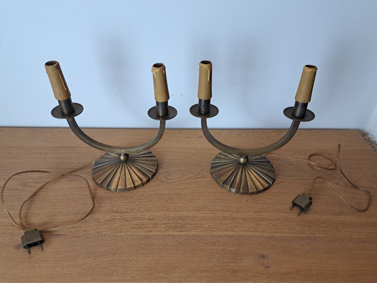 Pair Of Lamps, Modernist, Bronze, Art Deco, 20th Century. -photo-8