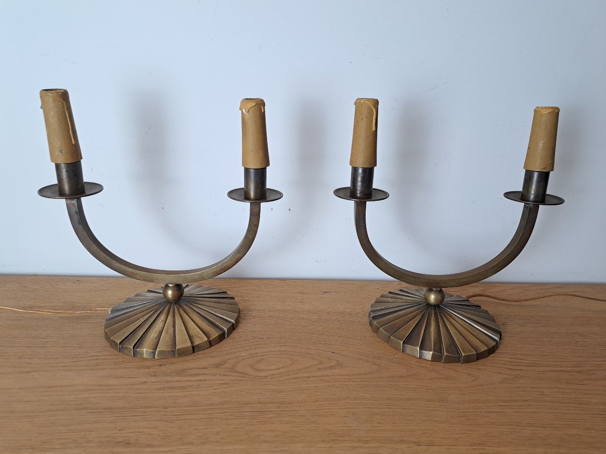 Pair Of Lamps, Modernist, Bronze, Art Deco, 20th Century. 