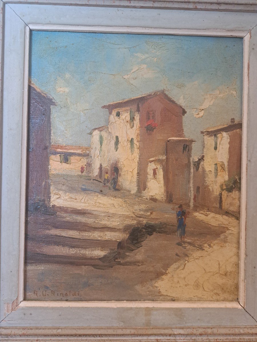 Ru Rinaldi, Village Views, Pair Of Oil On Canvas, 20th Century. -photo-1