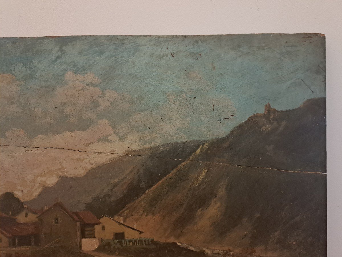 Paysage Montagnard , Huile Sur Bois  , Signé , XIX°. -photo-3