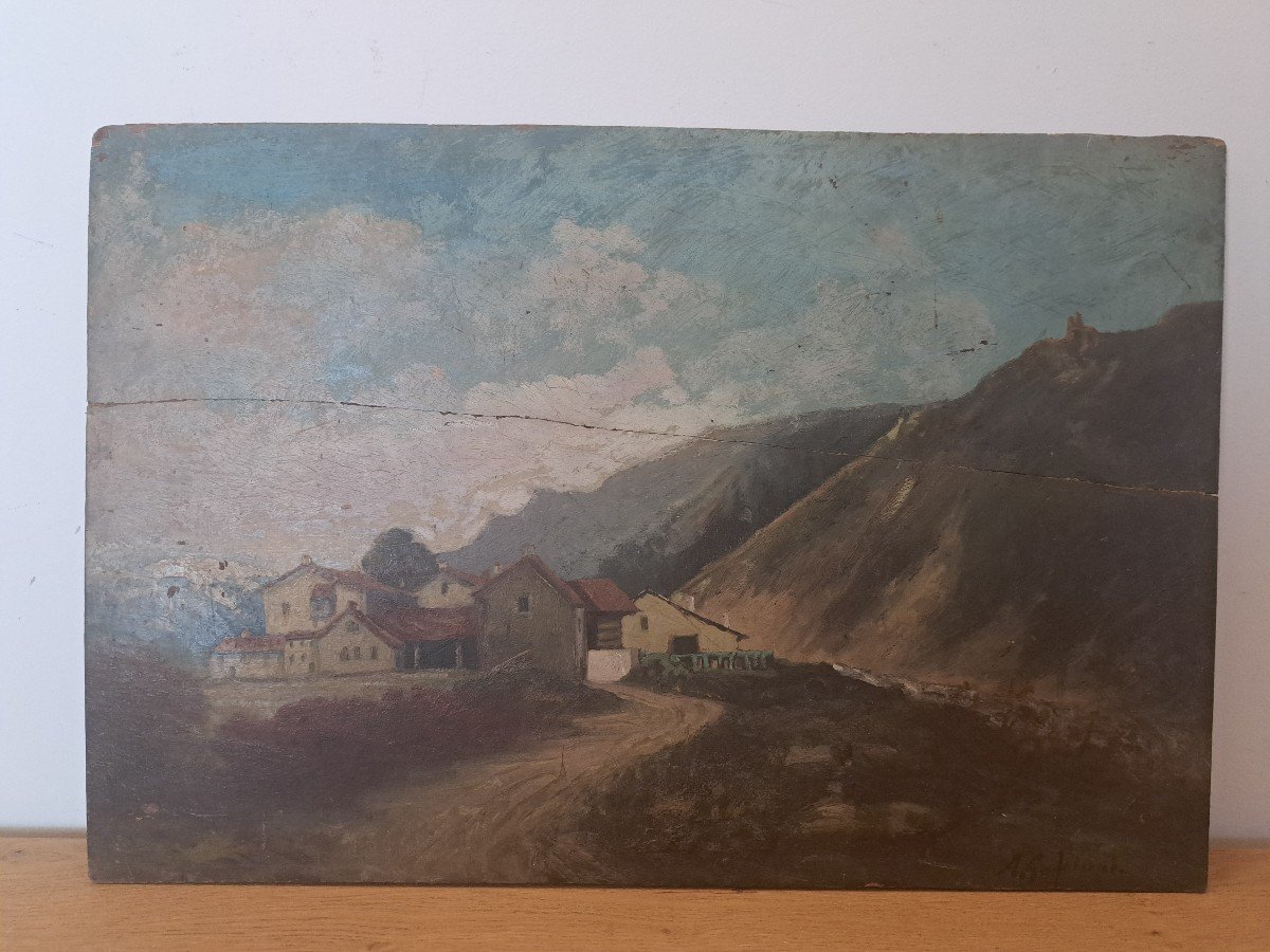 Paysage Montagnard , Huile Sur Bois  , Signé , XIX°. 