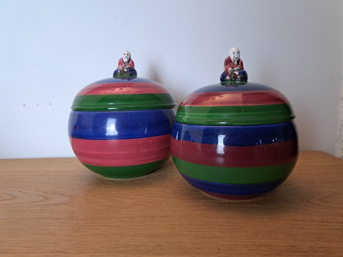 Charles Burger , Deux Pots Couverts Aux Chinois , Céramique , XXe Siècle . -photo-2