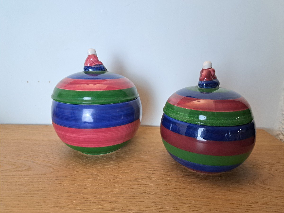 Charles Burger , Deux Pots Couverts Aux Chinois , Céramique , XXe Siècle . -photo-2